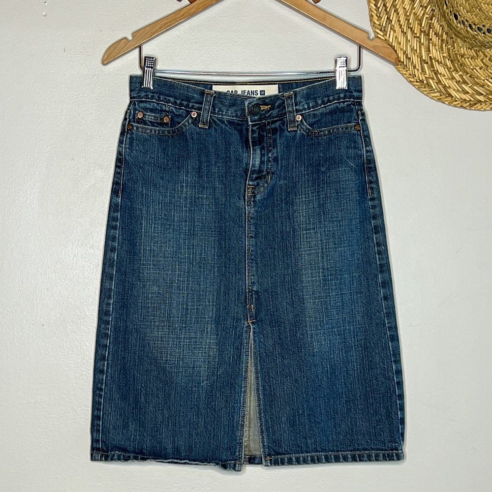 Vintage Y2K 2000s Gap Jeans Denim Front Slit Jean Skirt 100% Cotton XS